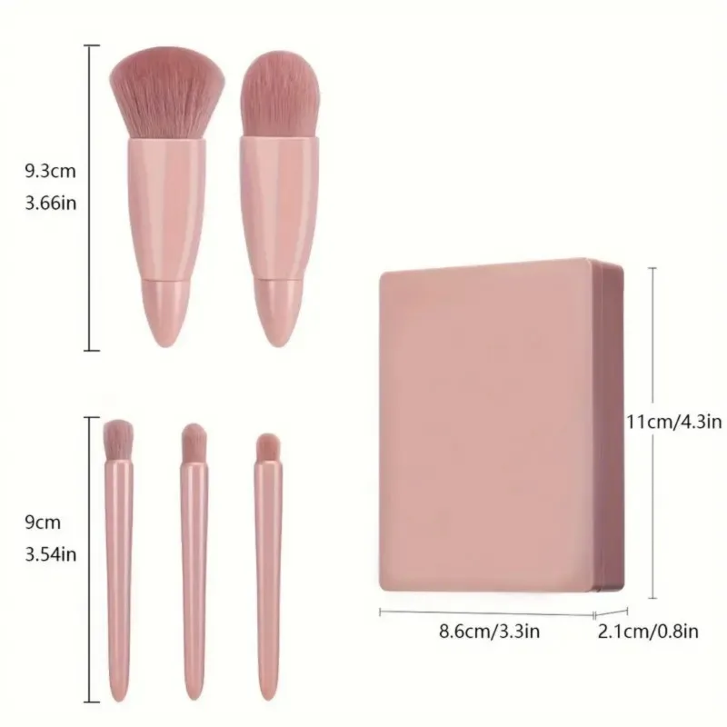 5PCS Travel Size Makeup Brush Set | Mini Portable Cosmetic Brushes with Mirror Case | Compact Full-Function Makeup Kit for On-Th