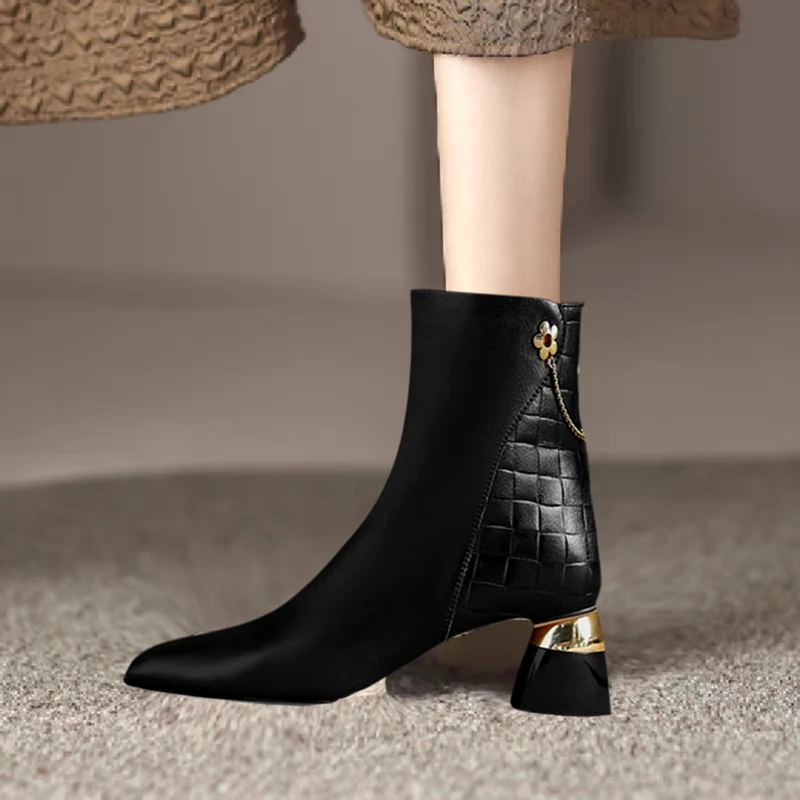 British Style Shoes Short Boots for Women Elegant Ankle Boots High Heel Thick Heel Square Toe Chelsea Boots 2024 Spring Autumn