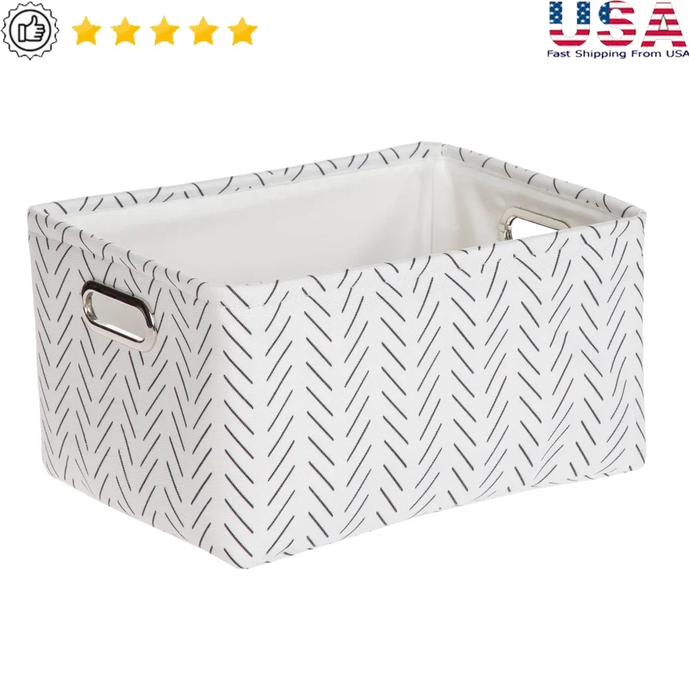 

Black White Lines Canvas Storage Basket Decorative Organizing Bin with Handles Rectangular Recycled Polyester Easy Clean Home