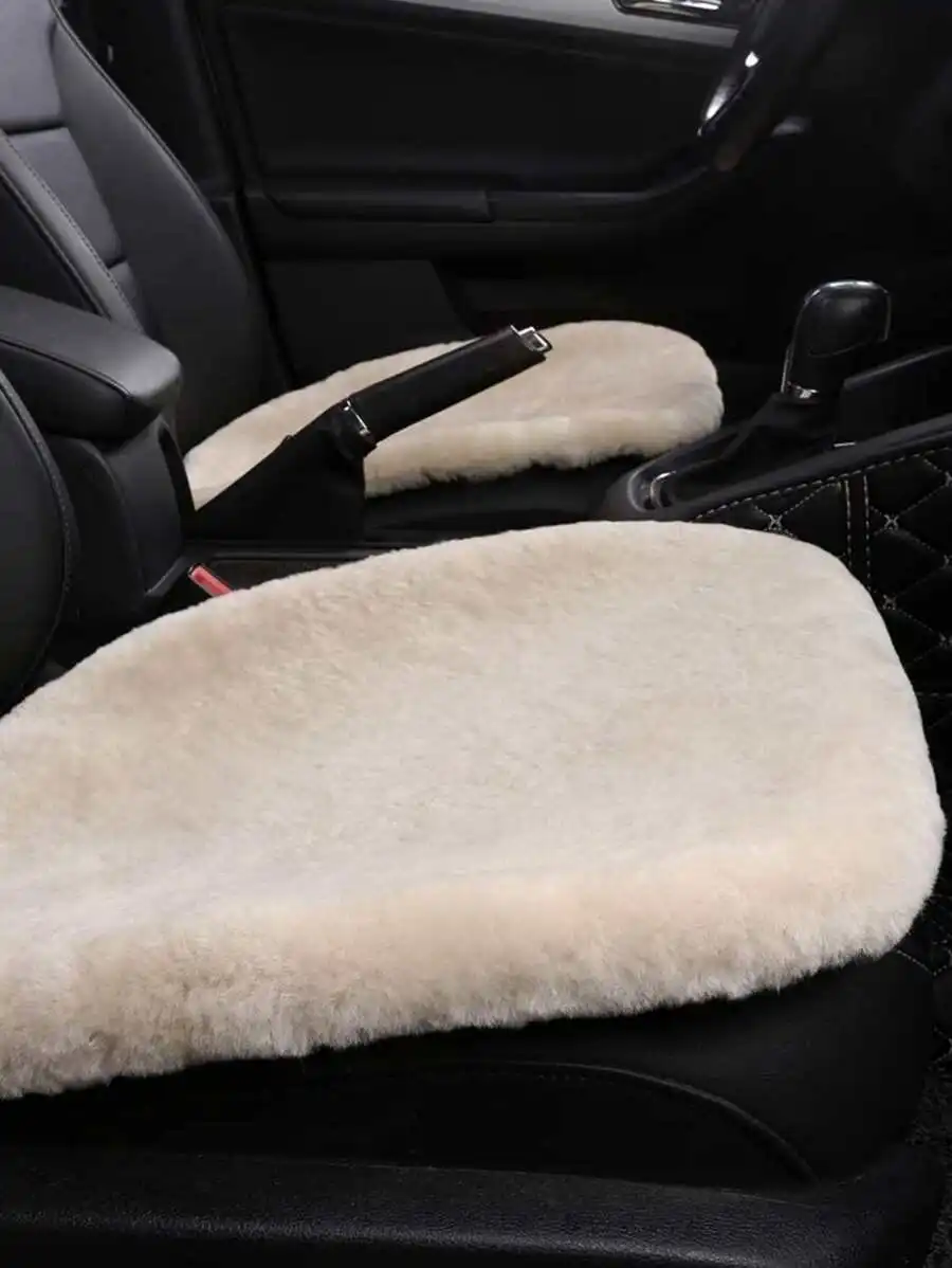 Beige Plush Car Seat Cushion Universal Front Seat Cover For Adult