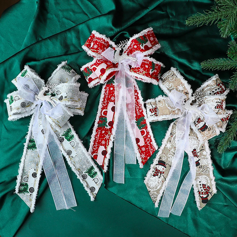 

2 pcs Christmas Tree naments Large White Ribbon Bows Fabric Decorative Xmas Wreath Bow Topper Reusable Holiday Decor