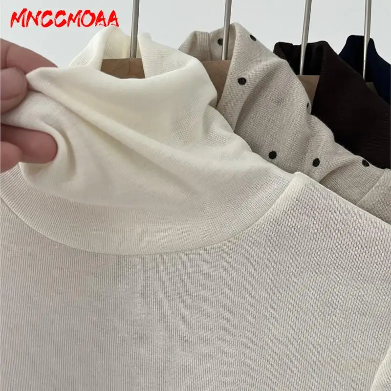 MNCCMOAA 2024 Spring Autumn Women Fashion High Collar Base Knitted Tops Female Solid Color Casual Long Sleeve Pullover