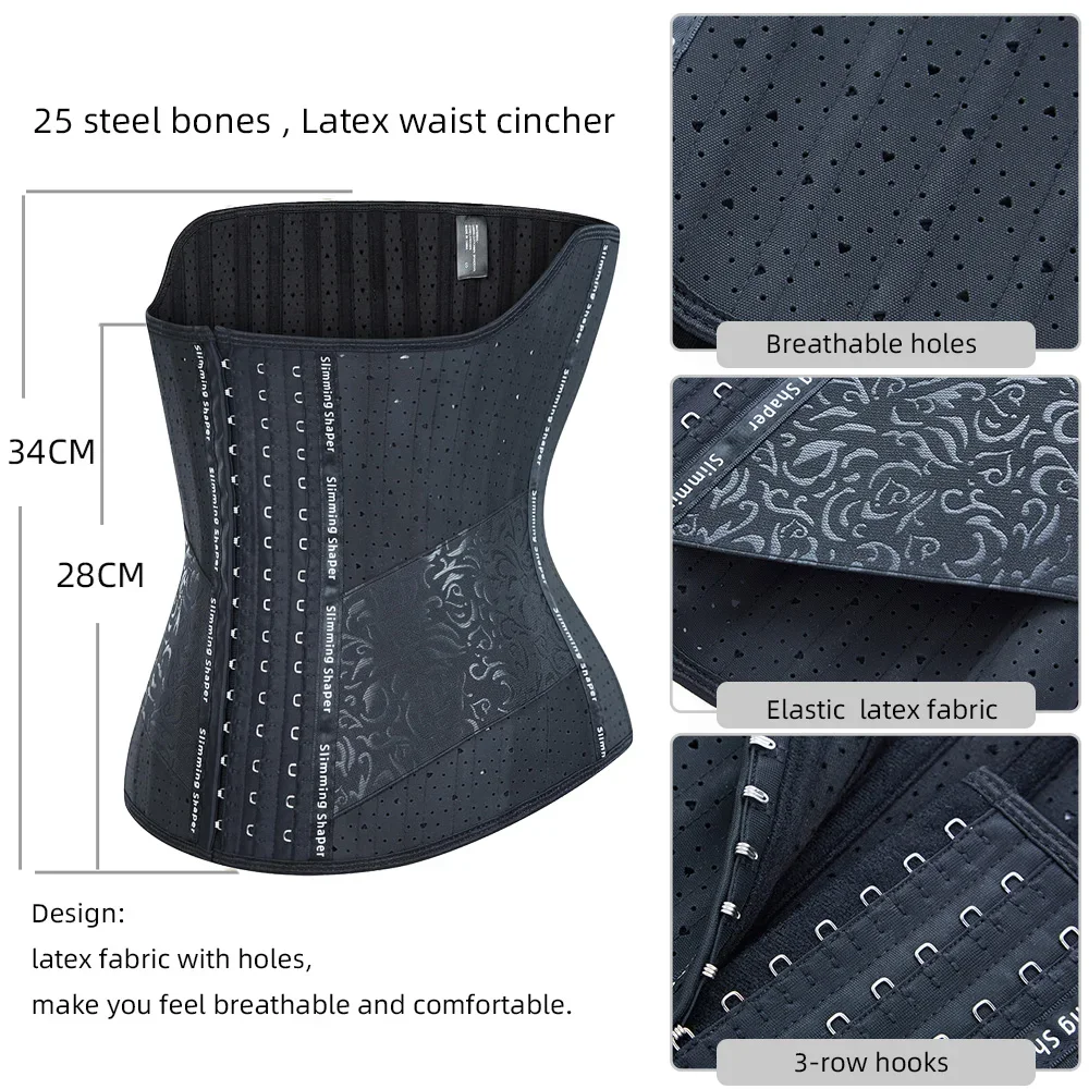 

Women’s 25-Steel-Bone Latex Waist Trainer Corset Body Shaper Long Torso Colombian Fajas Slimming