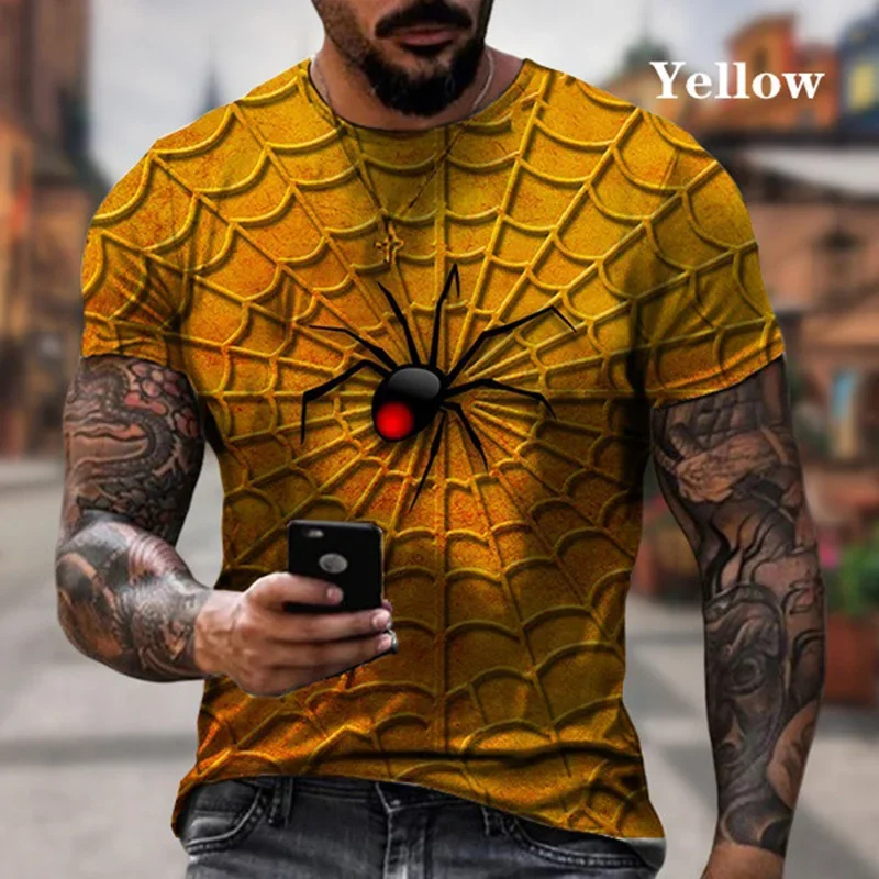 Summer men's Short sleeve street fashion O Neck T-shirt Men's T-shirt Top New men 3d fun spider web print T-shirt