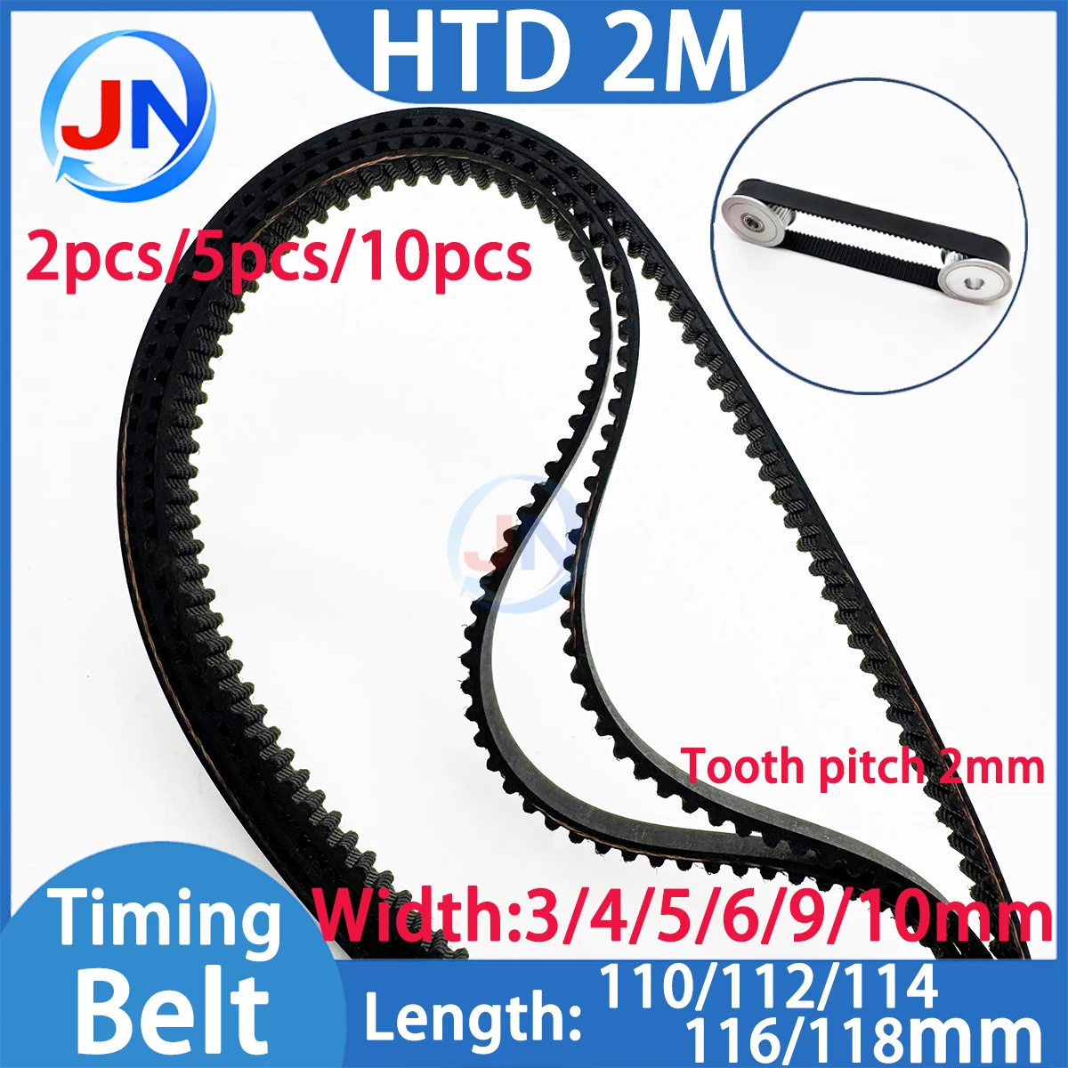 HTD 2M Timing Belt Length 110/112/114/116/118mm Drive Toothed Belt Width 3/4/5/6/9/10mm HTD2M Closed Loop Rubber 2M-120 2M-142