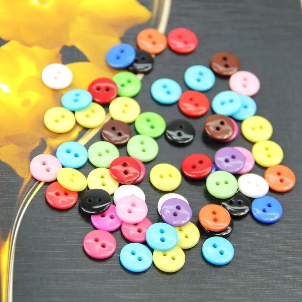 ABIYY-100pcs 8mm مختلط اللون شكل دائري أزرار الراتنج الخياطة الملحقات