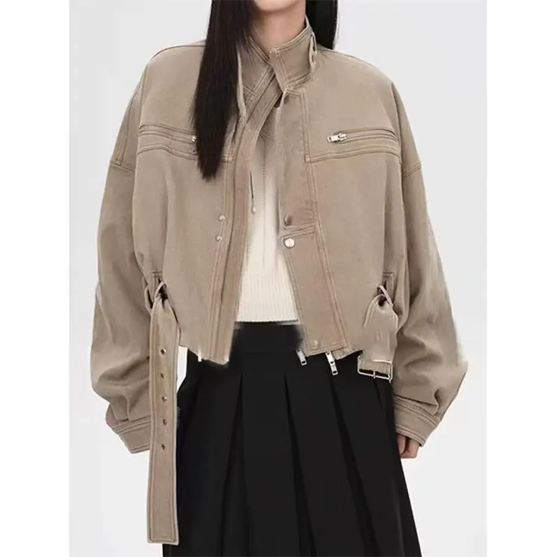 Women Short Jacket 2026 Spring Autumn New Men's Cleanfit Vintage Washed Denim Jacket Retro Detroit Work Coat For Daily Wear