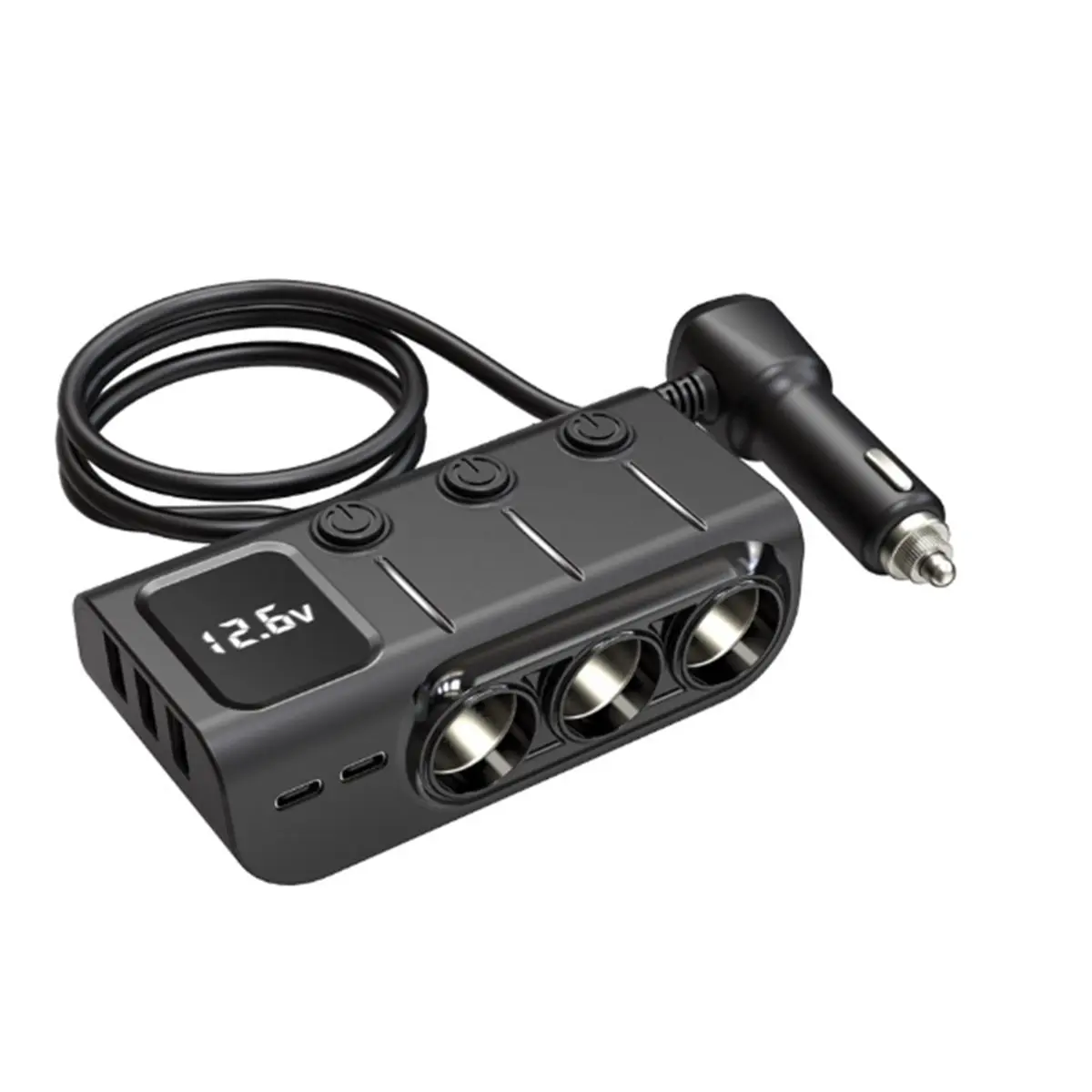(ABGQ) 8-in-One Car Charger - 3 Socket 12V/24V Adapter, QC3.0+PD36W Dual USB, LED Voltmeter, 3.3FT Cable Car Accessories