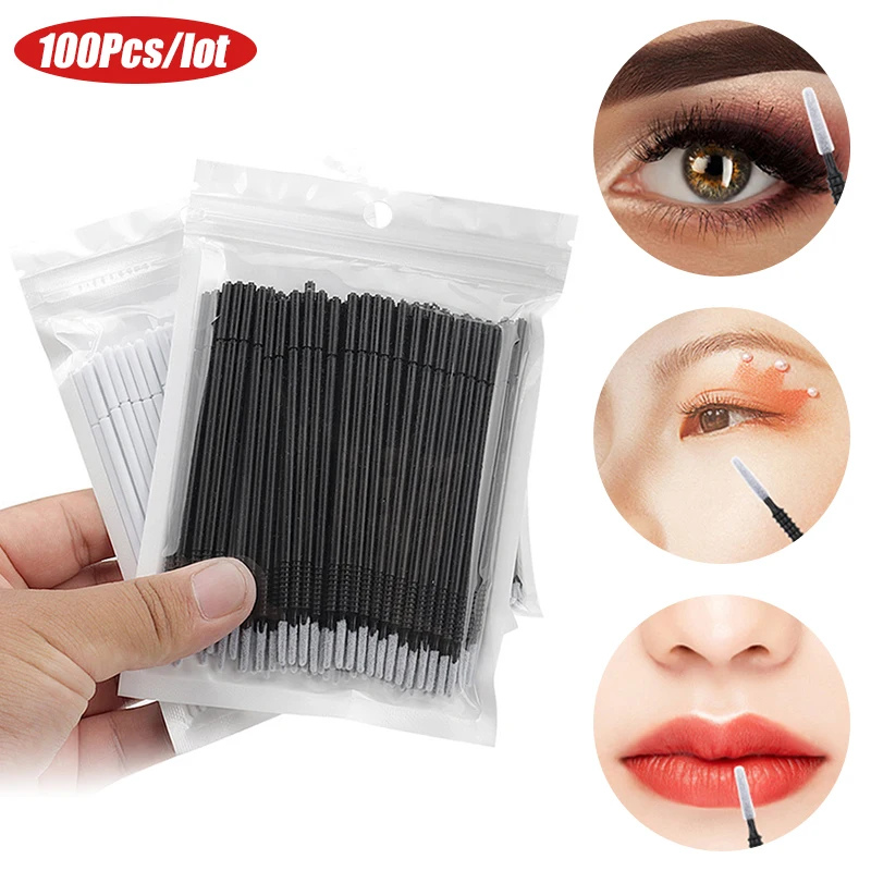 Coton-tige jetable, 100 pièces/sac, brosse à lèvres pour cils, Extension, nettoyage, outils de maquillage