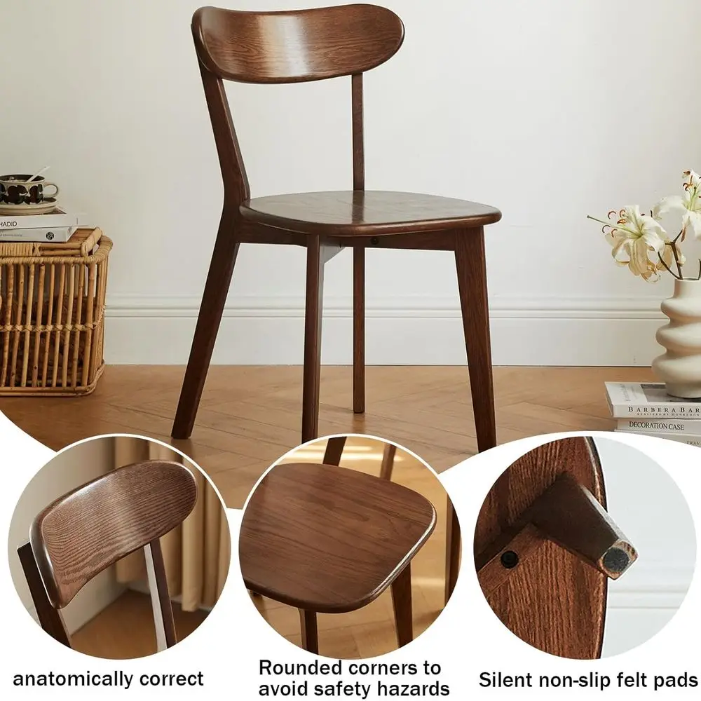 Dining Chairs, Kitchen Chairs, 100% Solid Wood Modern Dinner Chair with Curved Backrest, Dining Room Chair for Kitchen, Living R