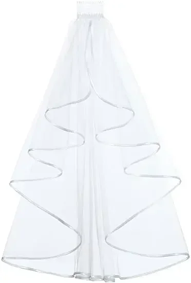 Elegant 2-Tier Ribbon Edge Wedding Veil - alternate angle
