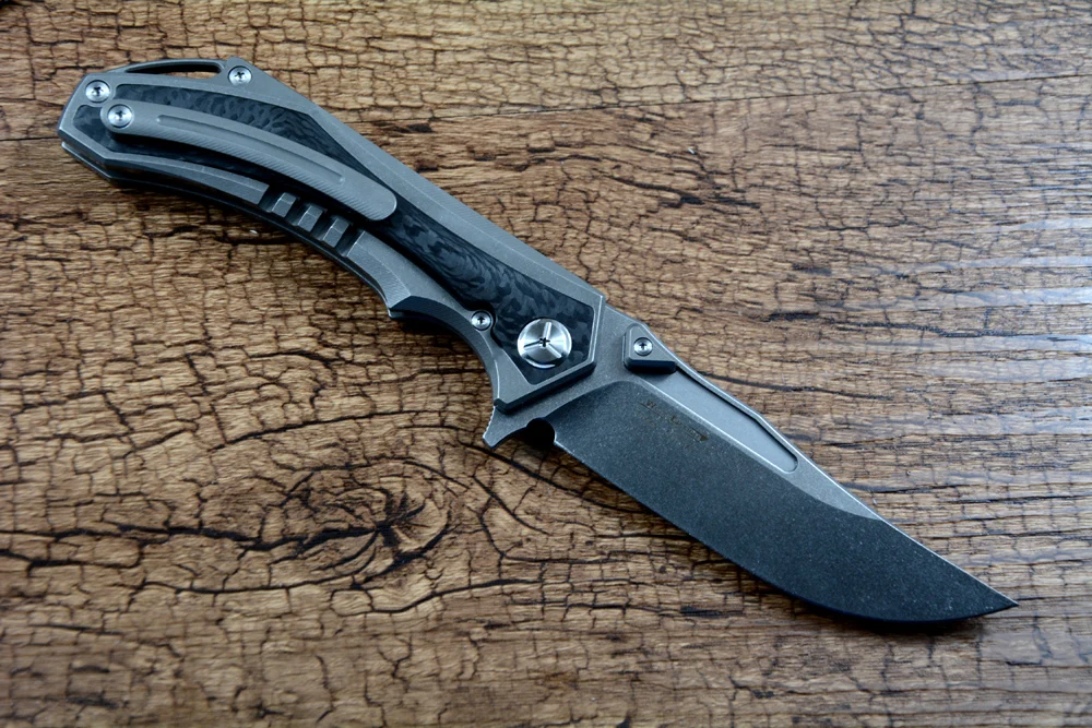 TWOSUN TS446 Folding Knife YJ01-V1 Blade Flipper Titanium Carbon Fiber Handle Pocket Knife Hunting Tool Outdoor Gift