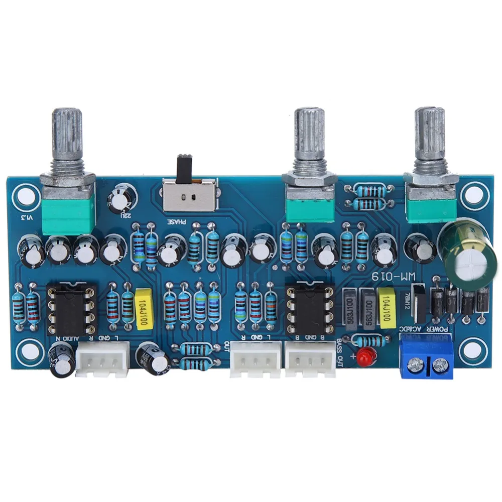 NE5532 78M12 Preamp Board DC 12-30V / AC 9-20V 2.1 Channel Low Pass Filter Independent Interfaces Blue Subwoofer Tone Board