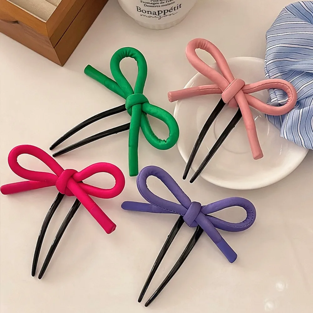 

Headdress Cloth U-shaped Hairpin Plastic Solid Color Bow Hair Stick Lightweight Hair Accessories Hair Fork Women