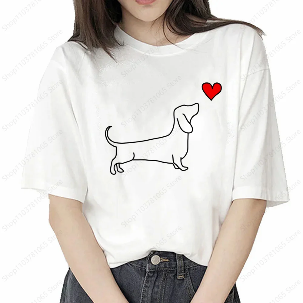 Dachshund Teckel Cute Dog T-shirt for Women Short Sleeve Casual Tops Ladies  Anime T Shirt Printed White T Shirt Women Tees