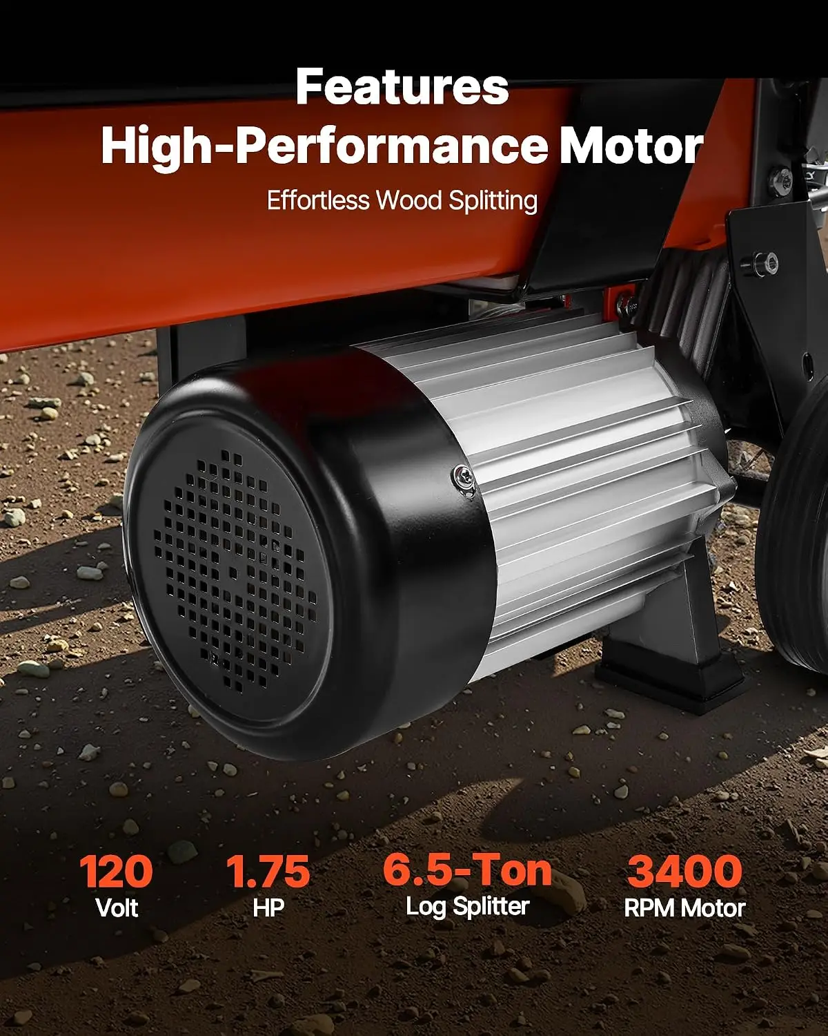 Electric Log Splitter, 6.5 Tons Electric Wood Splitter, 1500W 15 Amp Motor, Portable Firewood Splitting Machine with 6