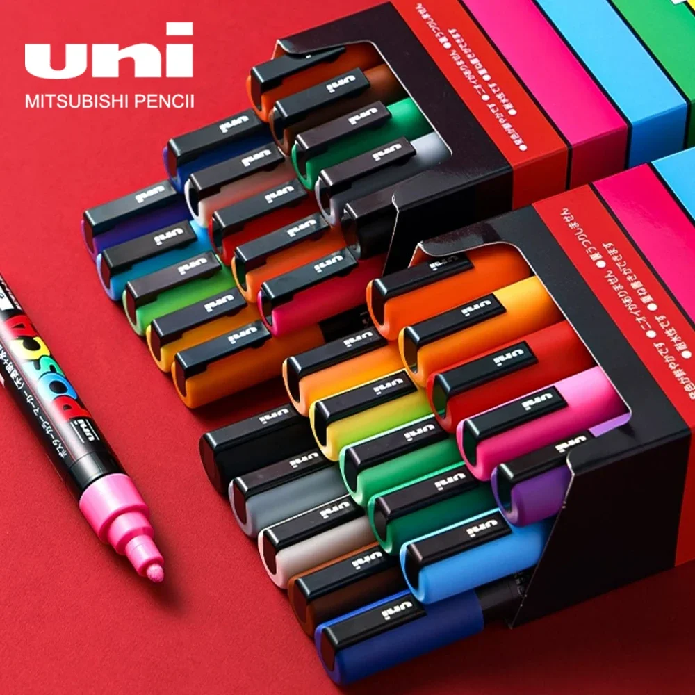 Posca Markers with Reversible Tips, Uni MITSUBISHI 5M Medium Acrylic Paint Pens for Artist Supplies on Multi-Surface Marcadores