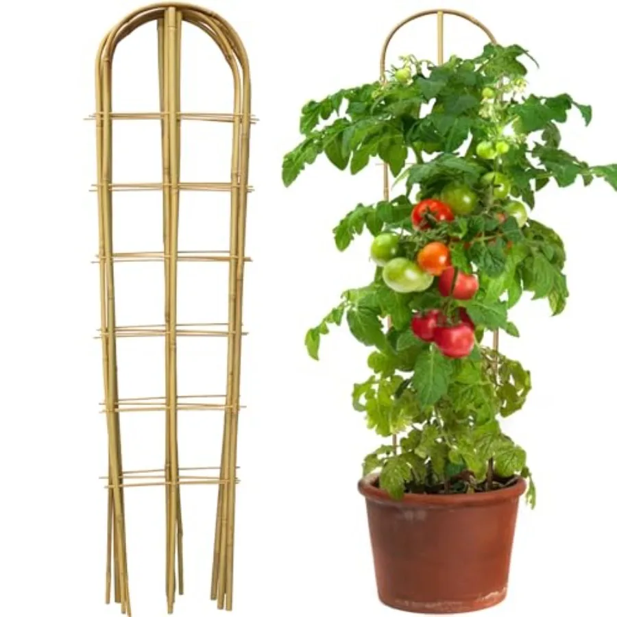 Paquete de 5 Soportes de Bambú en Forma de U de 4 Pies, Soporte de Bambú Natural para Plantas Trepadoras, Vegetales, Pepinos, Tomates, para Exteriores e Interiores
