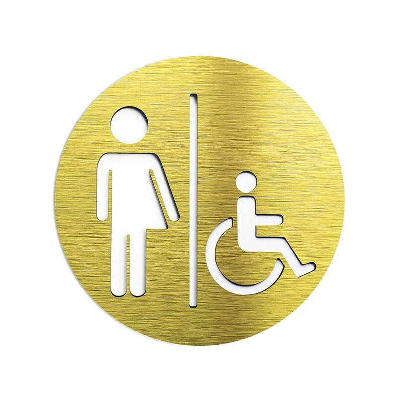 Customized Composite Aluminum Board Gender Neutral Bathroom Sign Whichever Wheelchair WC Toilet Symbol Silver Gold Backplane