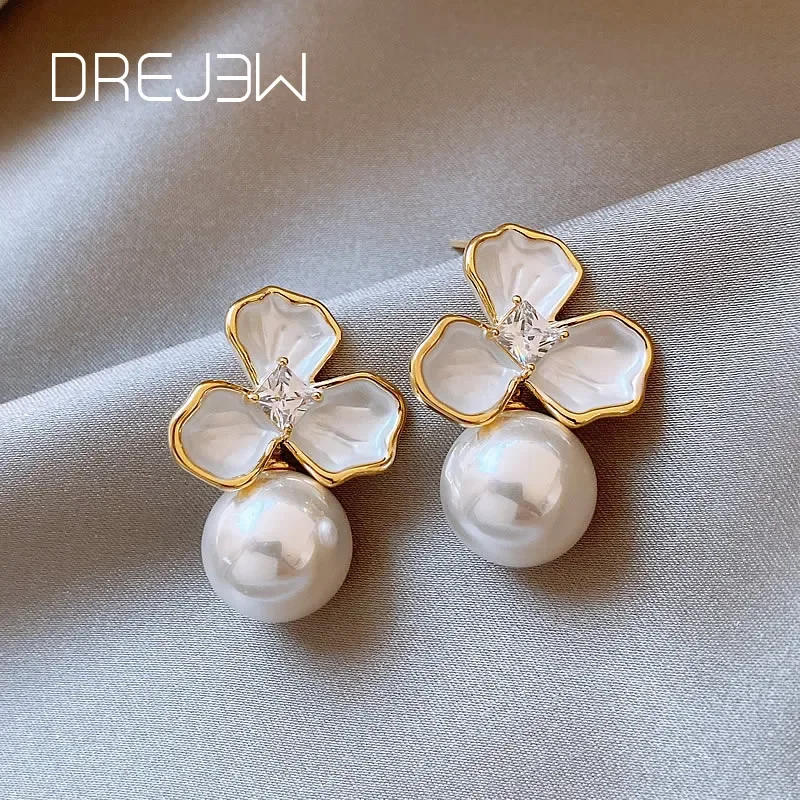 DREJEW Vintage Inlaid Rhinestone Women's Flower Earrings 2025 Korean Fashion Trendy Stud Earring Elegant Stylish Girls Jewelry