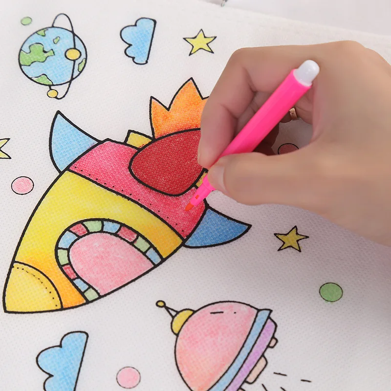 20pcs DIY Graffiti Bag Coloring Markers Handmade Painting Non-Woven Bags for Children Arts Crafts Color Filling Drawing Toy