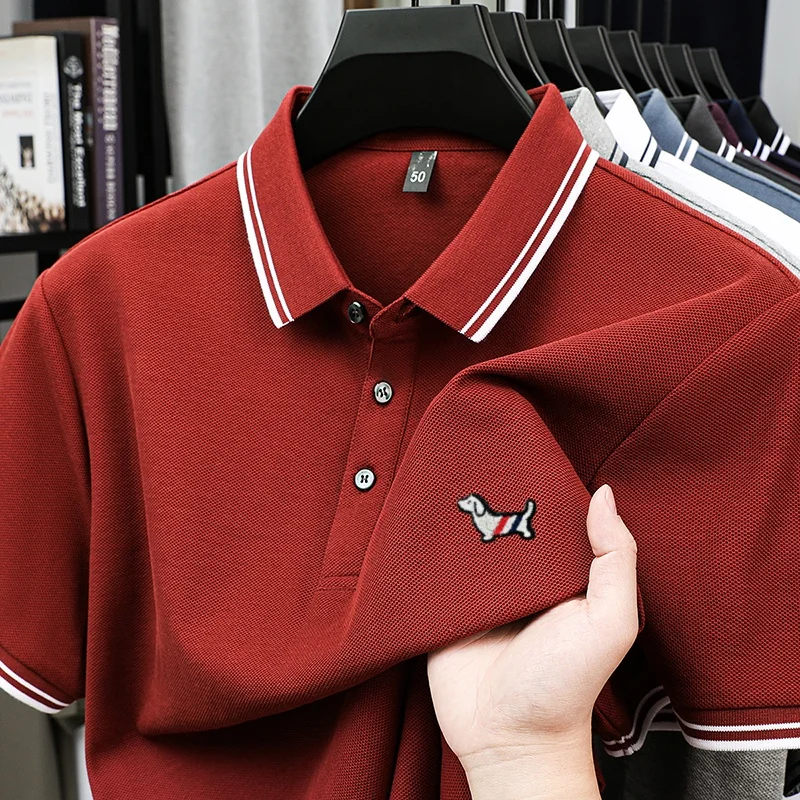 100% pure cotton summer men's customized small dog relief design short sleeve new slim fit polo shirt breathable comfort T-shirt