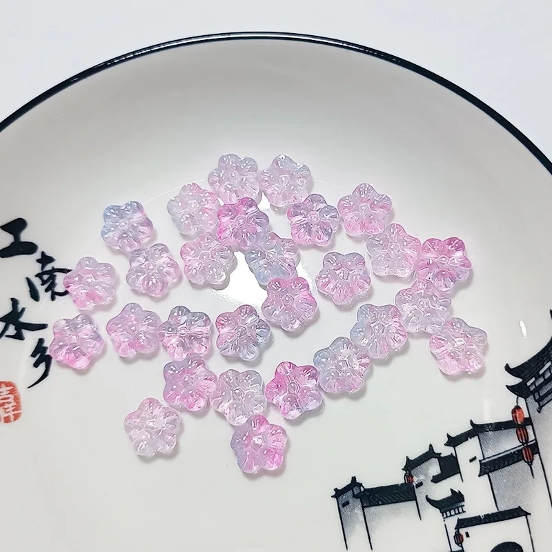 20 sztuk/partia czeski Lampwork szklany kwiat koraliki dystansowe kwiat śliwy kryształowe luźne koraliki dla majsterkowiczów akcesoria do wyrobu biżuterii akcesoria