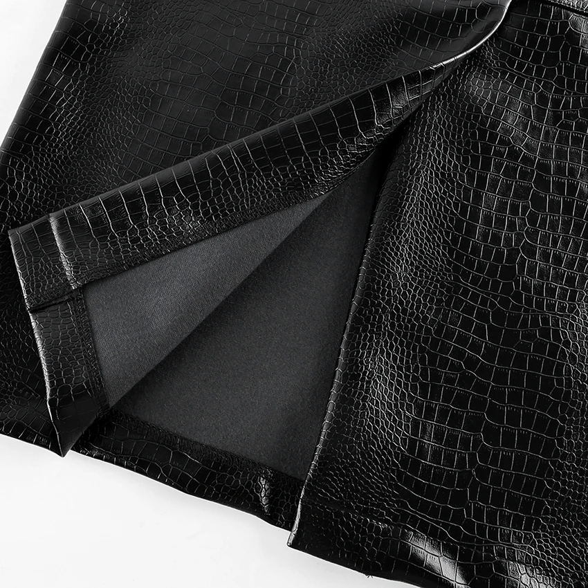 Linad Street Chic Black PU Mid Calf Skirts Women Vintage Slim High Waist Split Skirts 2026 Fashion Zipper Straight Skirt Female