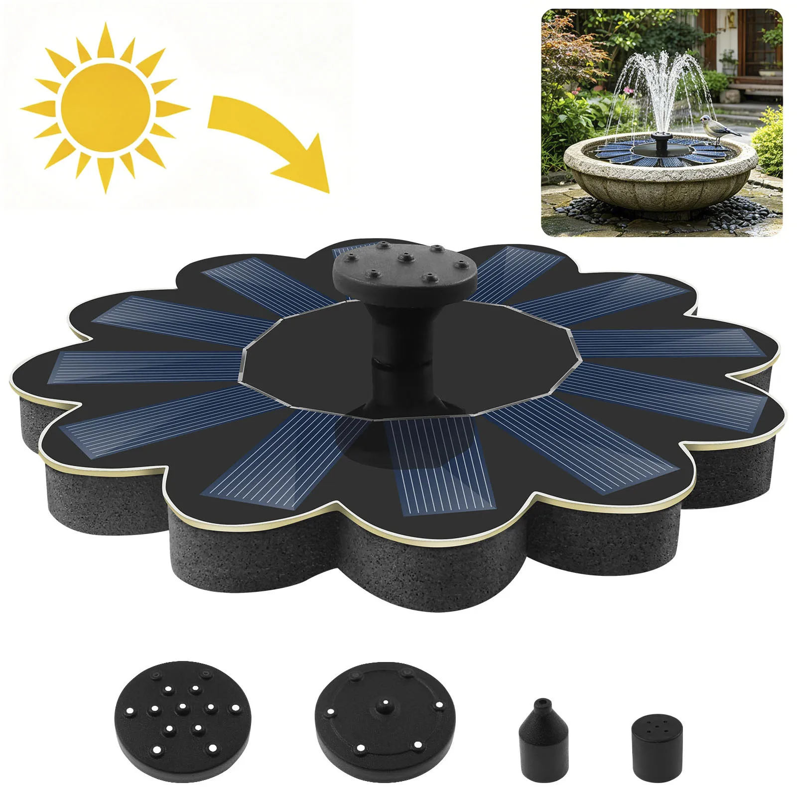 Floating Solar Fountain Pumps Polysilicon Board Bird Bath Fountain Pump Ideal for Outdoor Garden Pools Bird Baths Small Ponds