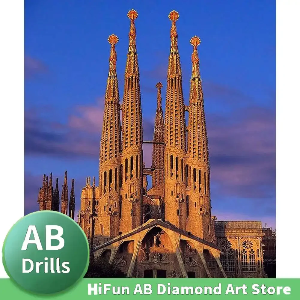 AB Drill Diamond Painting Kit Sagrada Familia Abstract Art Barcelona Stained Glass Inlaid Rhinestones Embroidery Home Decor