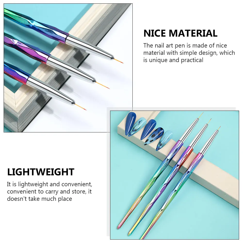 

3pcs Set Manicure Diy Drawing For Salon Lightweight Design Easy Use Home Decoration Uniquenail Supply Painting Pen Manicure Tool