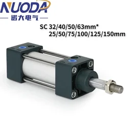 NUODA SC Standard Cylinder Pneumatic Air 32/40/50/63 MM Bore Double Action Cylinder Tools 25/50/75/100/125/150MM Stroke