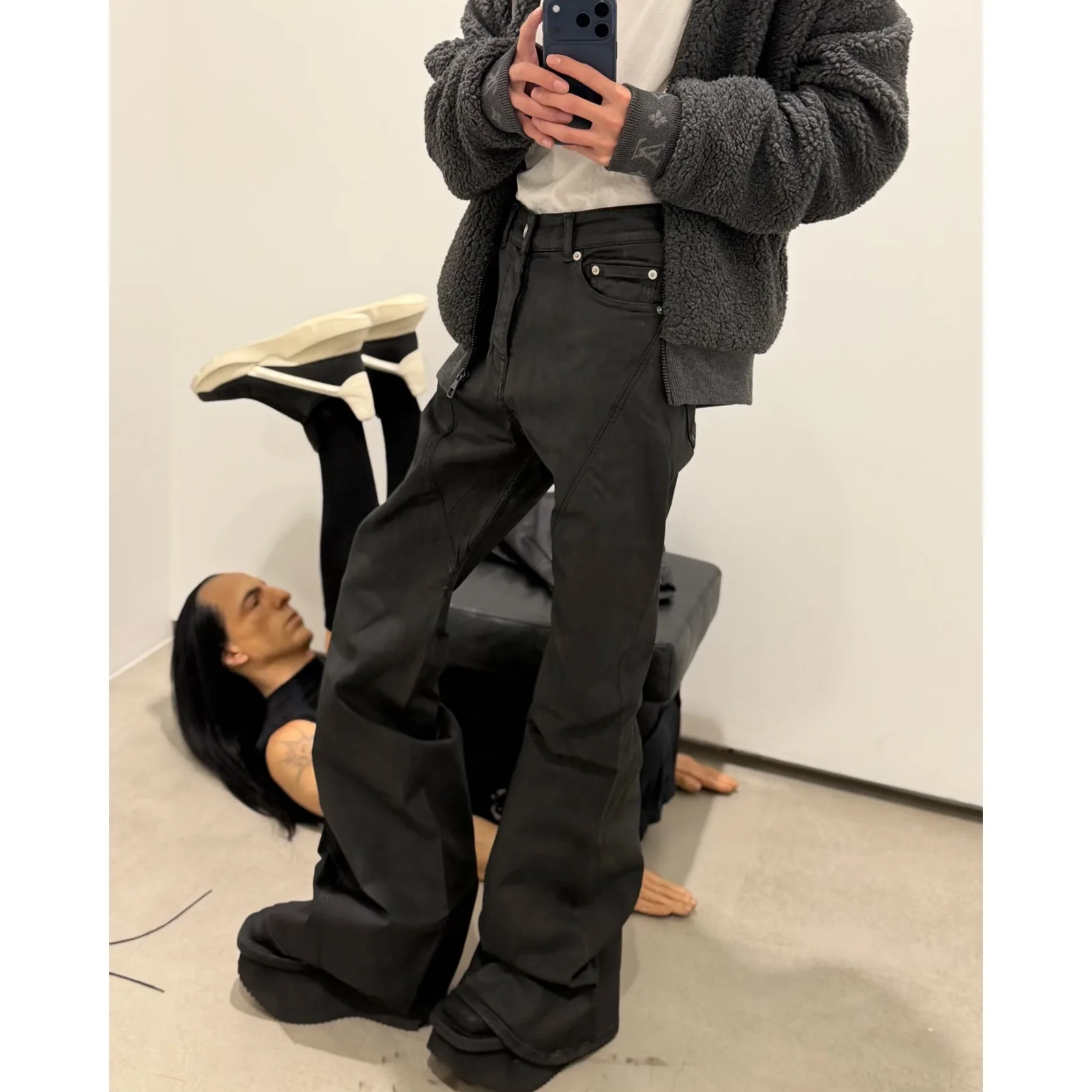 

Rick High-Quality RO Style Coated Waxed Denim Pants for Men and Women - 2026 New Trend Brand - Layered Floor-Length Long Pants