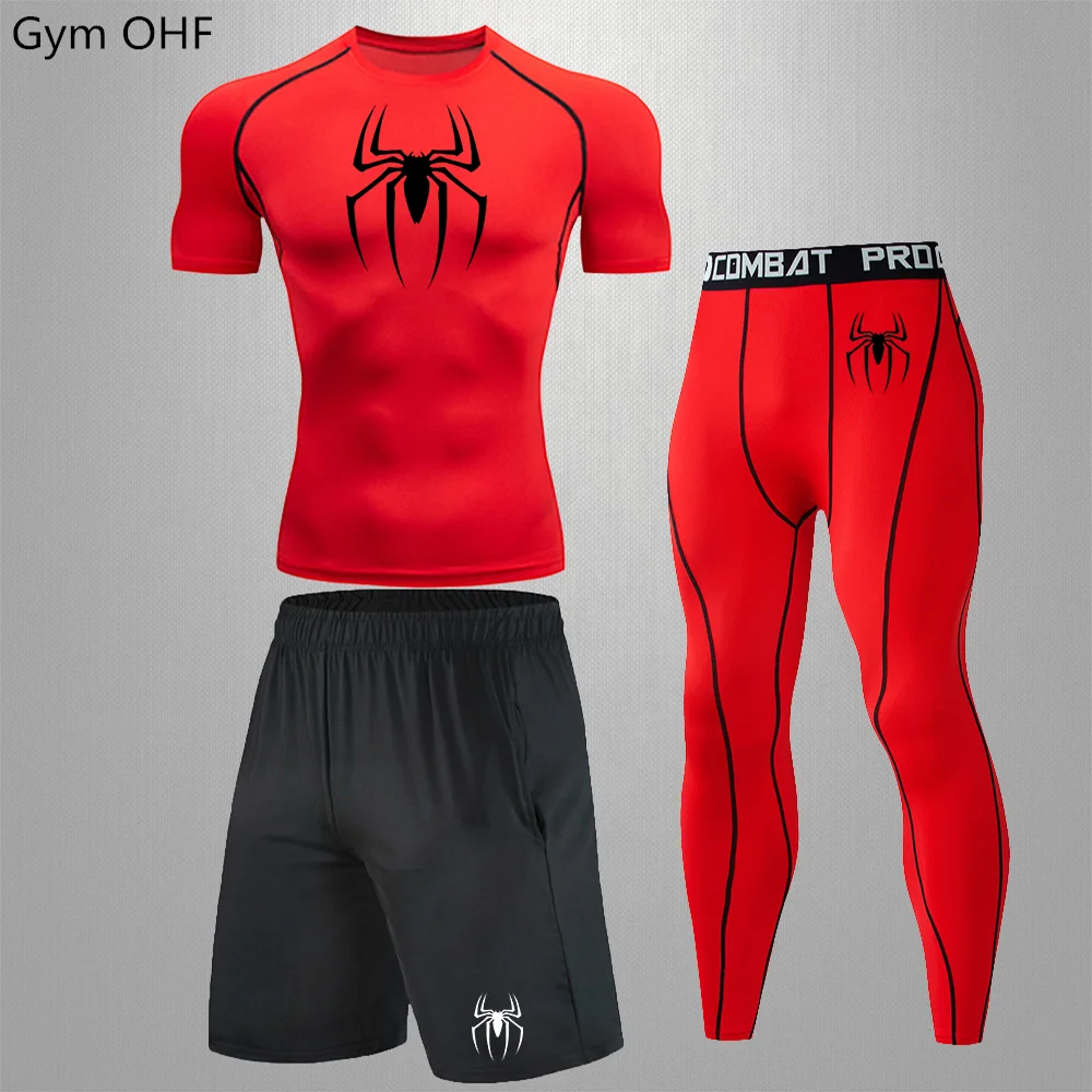 Mannen Spider Sportkleding Rashgard Bokspak Vechten Met Lange Mouwen Gym Fitness Hardlooppanty \'S Training Training Jogging Sport Sets