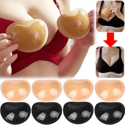 2Pairs Breathable Thicker Sponge Bra Insert with Silicone Stickers Women Bikini Chest Pad Bra Inserts Heart Push Up Padding