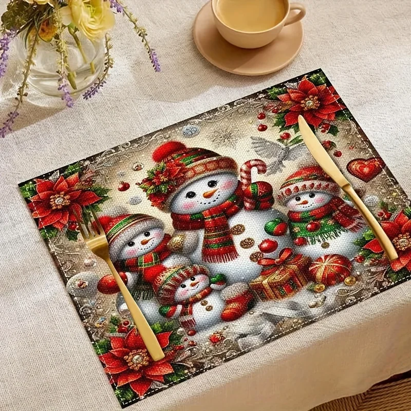 4pcs Vibrant Modern Christmas Theme Placemat Set High-Quality Polyester Easy to Clean Ideal for Holiday Kitchen