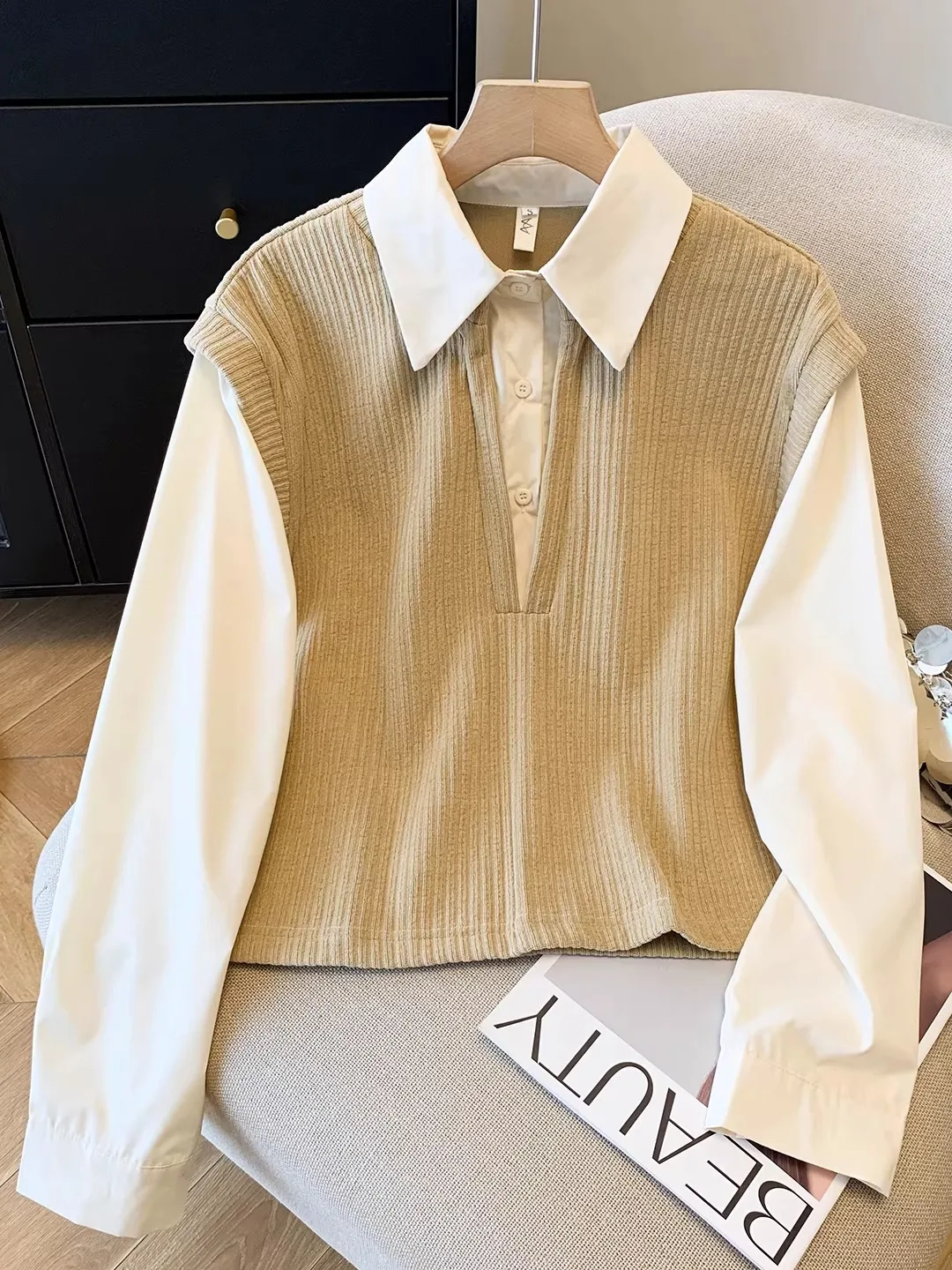 

Весна 2026: Новая женская толстовка с уникальным дизайном, красивым комбинированным узором, омолаживающим эффектом, универсальная, с длинными рукавами