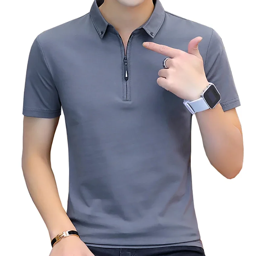 BROWON 2024 summer casual polo shirt men short sleeve turn down collar slim fit sold color polo shirt for men plus size