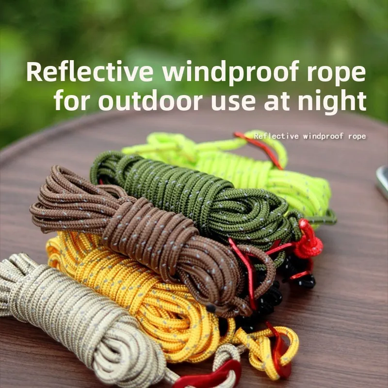 

4MM Reflective Tent Rope Windproof Rope Multifunction Guy Lines Cord Paracord Outdoor Sports Camping Hiking Tent Accessories