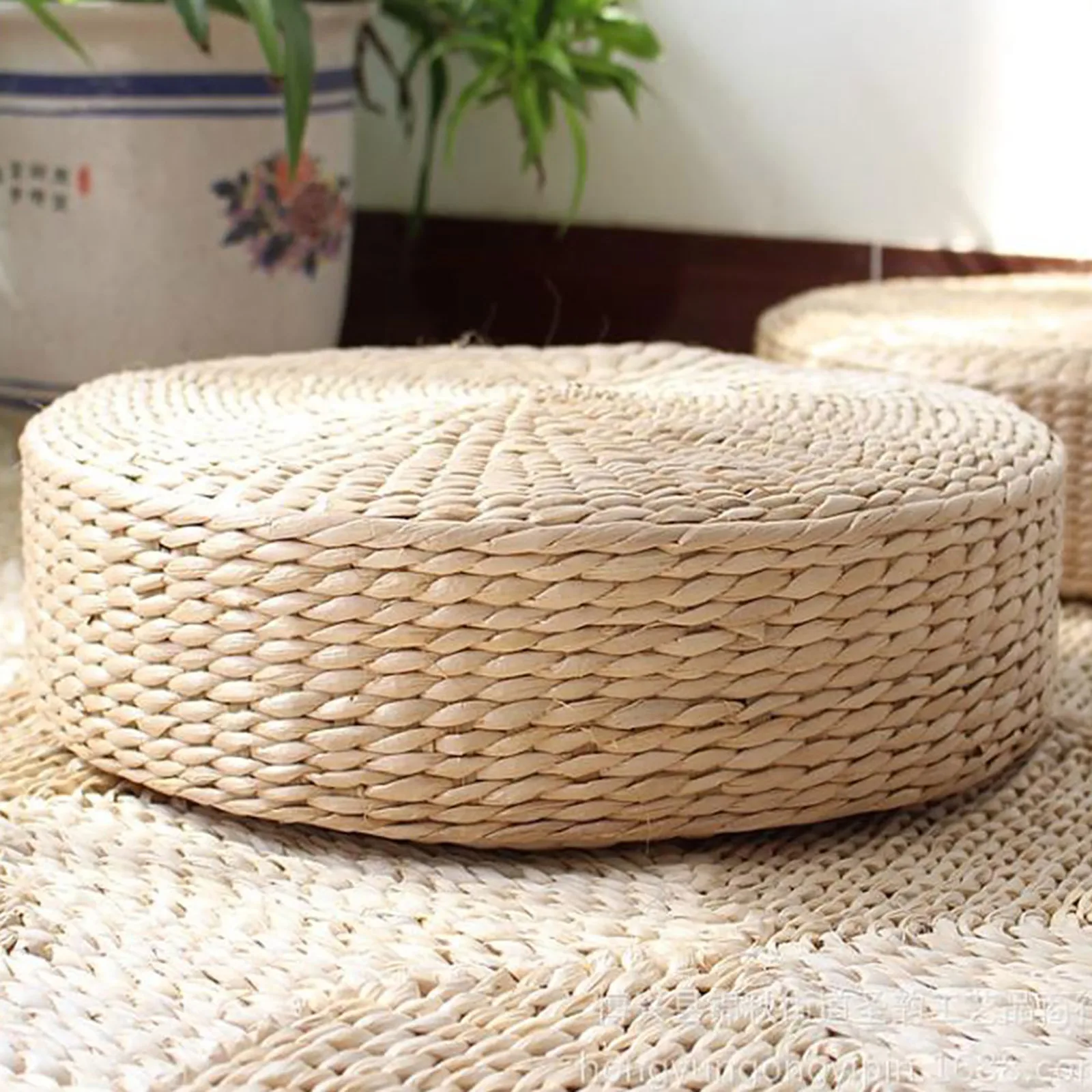 E9 Handmade Straw Futon Cushion Pony Mat Floor Mat Worship Buddha Bay Window Mat Round Japanese Solid Color Bay Window Pad Mat
