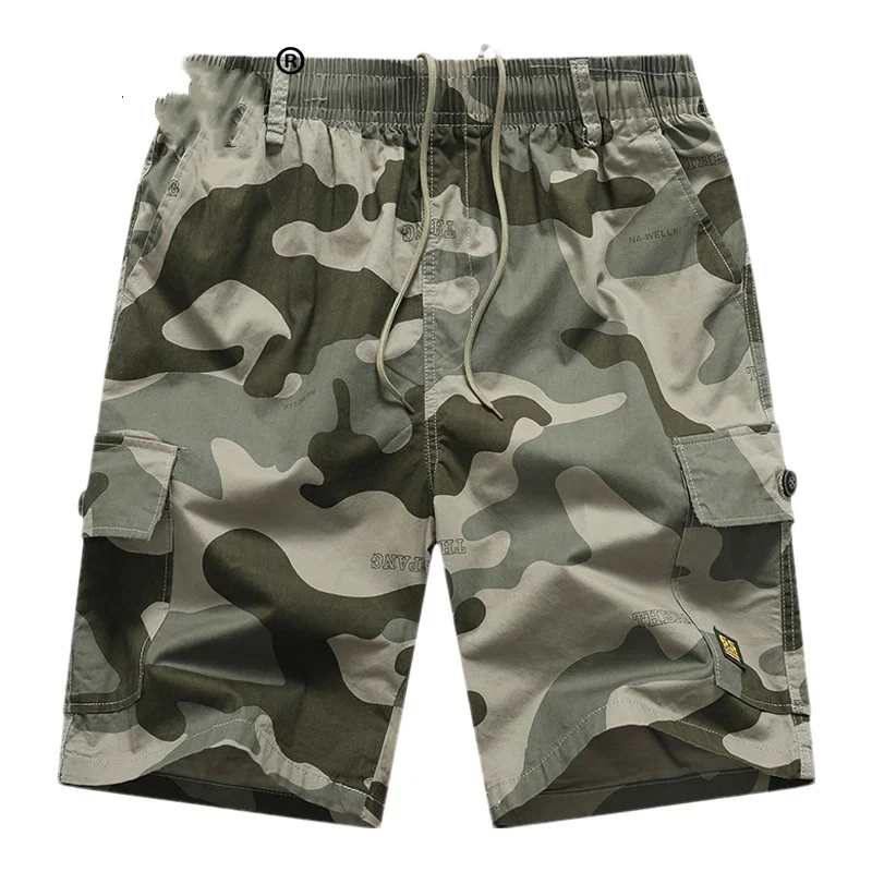 

Мужские камуфляжные шорты-карго из хлопка с множеством карманов, повседневные летние пляжные брюки
