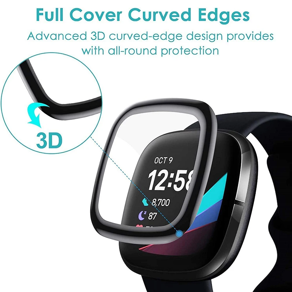 Easy to Install 3D Curved Full Cover Protective Film for Fitbit Versa 3/Sense smart watch Scratch Proof Super Clear Cover Screen