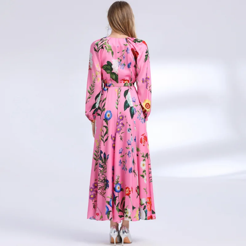 Retro Lantern Sve Print Dr Long Sve round Ne Maxi Skirt High Waist A-Line Summer Street Sle Couple's Dr
