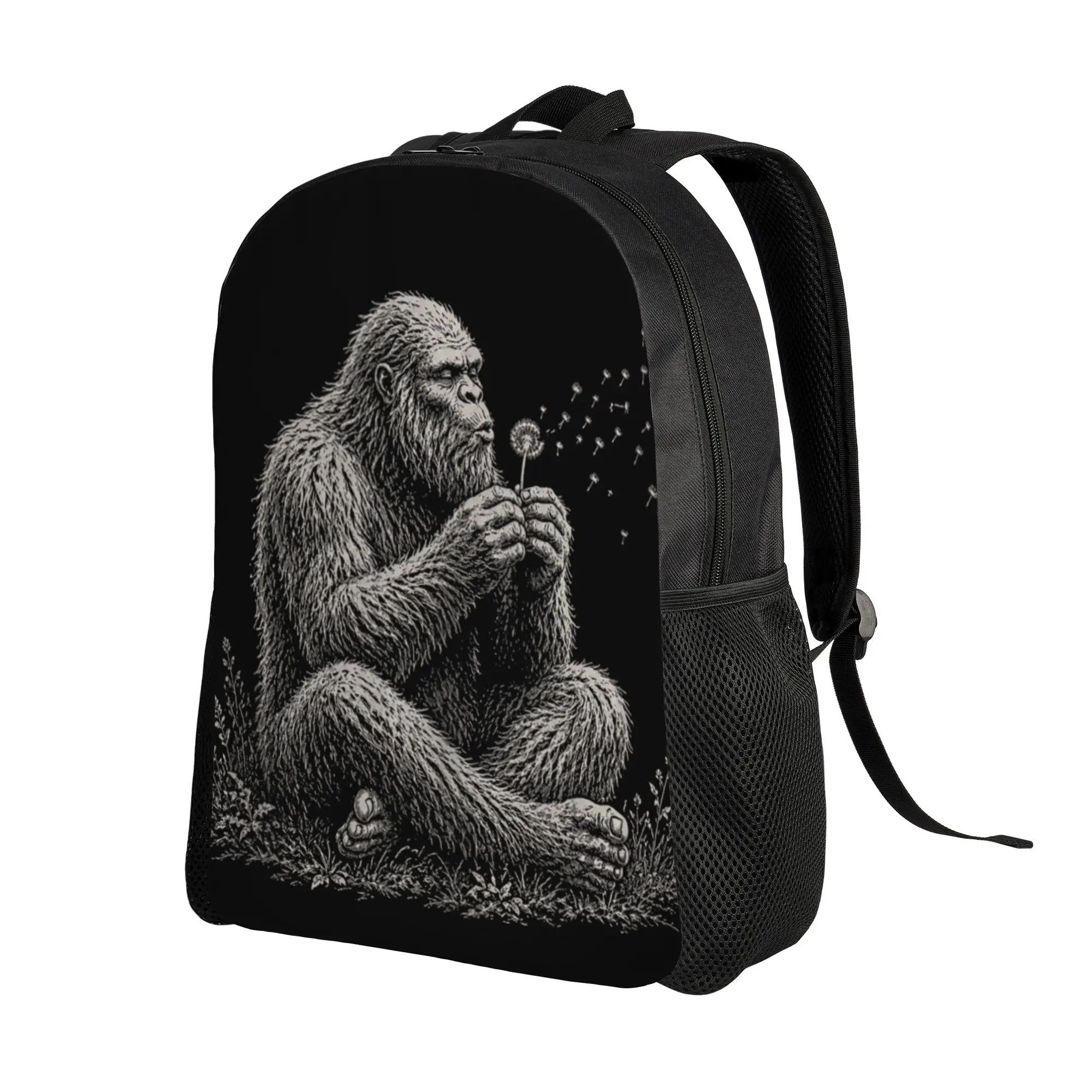 Funny Bigfoot Nature Lovers Blowing Dandelion Bigfoot Backpack Boy Girl  Big Backpacks Polyester Fun High School Bags Outdoor