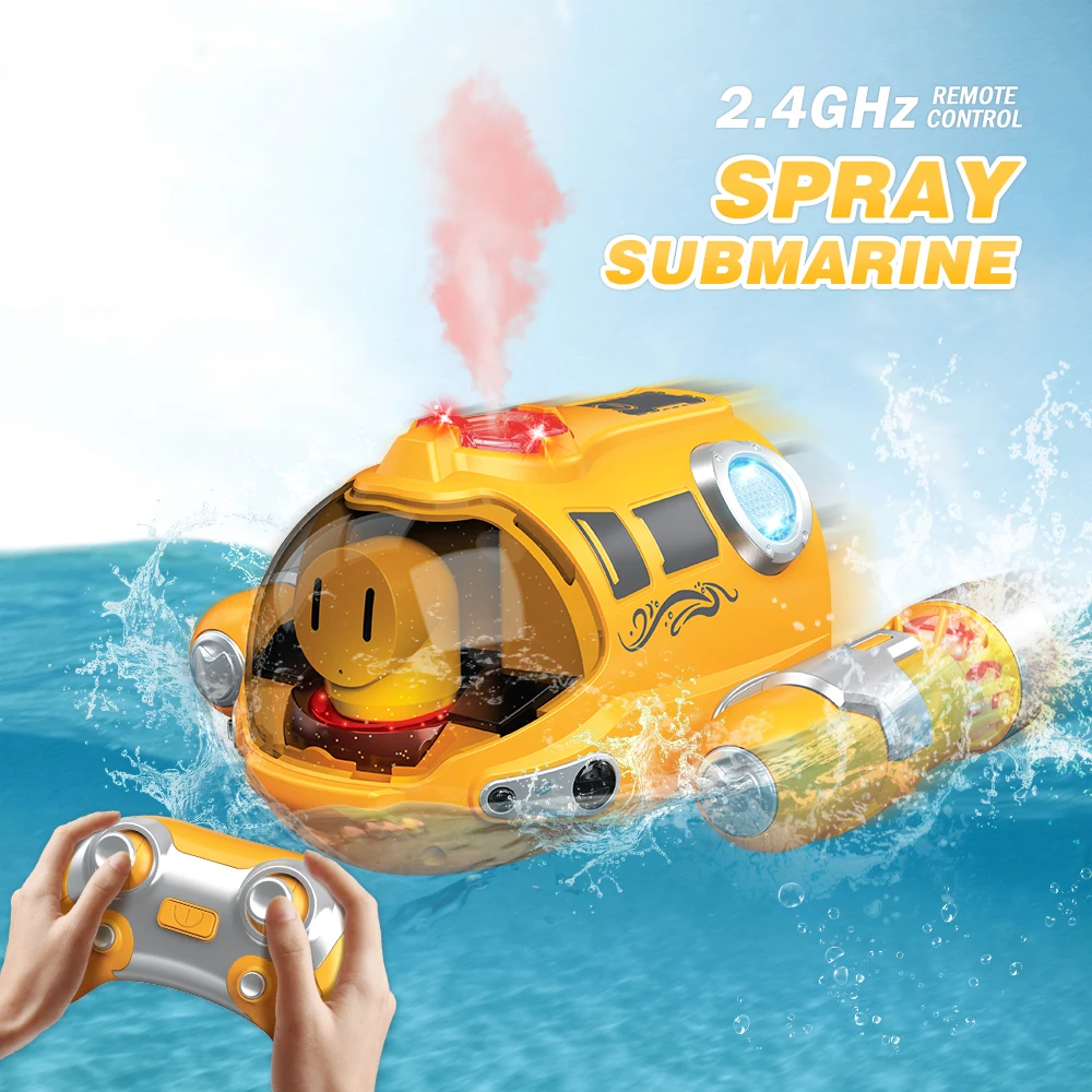 Rc Boat 2.4G Remote Control Motorboat Cute Spray Lights Waterproof Pool Outdoor Water Games for Boys Electric Ship Kids Toy