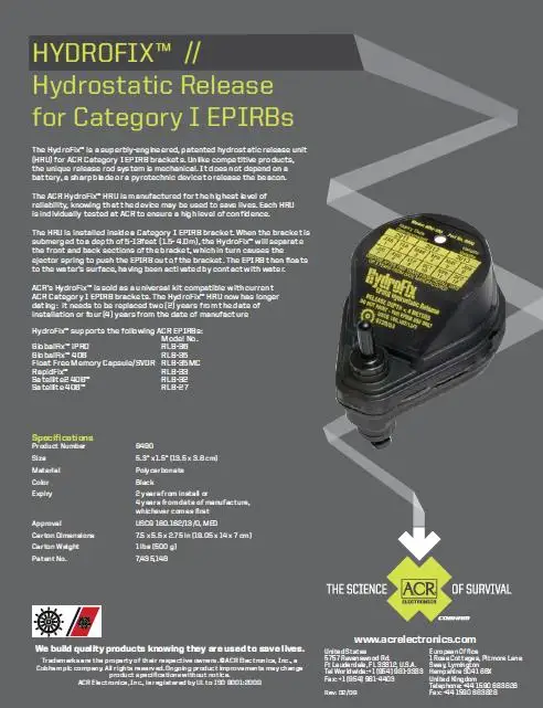 Marine EPIRB satellite position indicator hydrostatic pressure releaser HRU-100