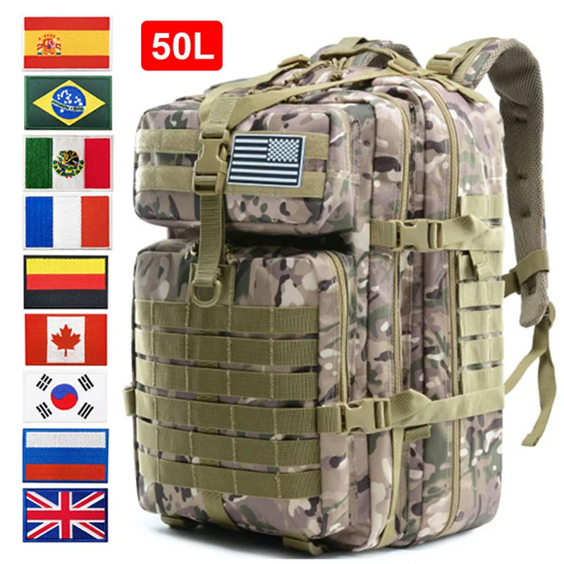 30L/50L Tactical Backpacks Men Sports Hiking Camping Rucksack Man Bag with Flag Patch Gym Crossfit Backpack 900D Nylon