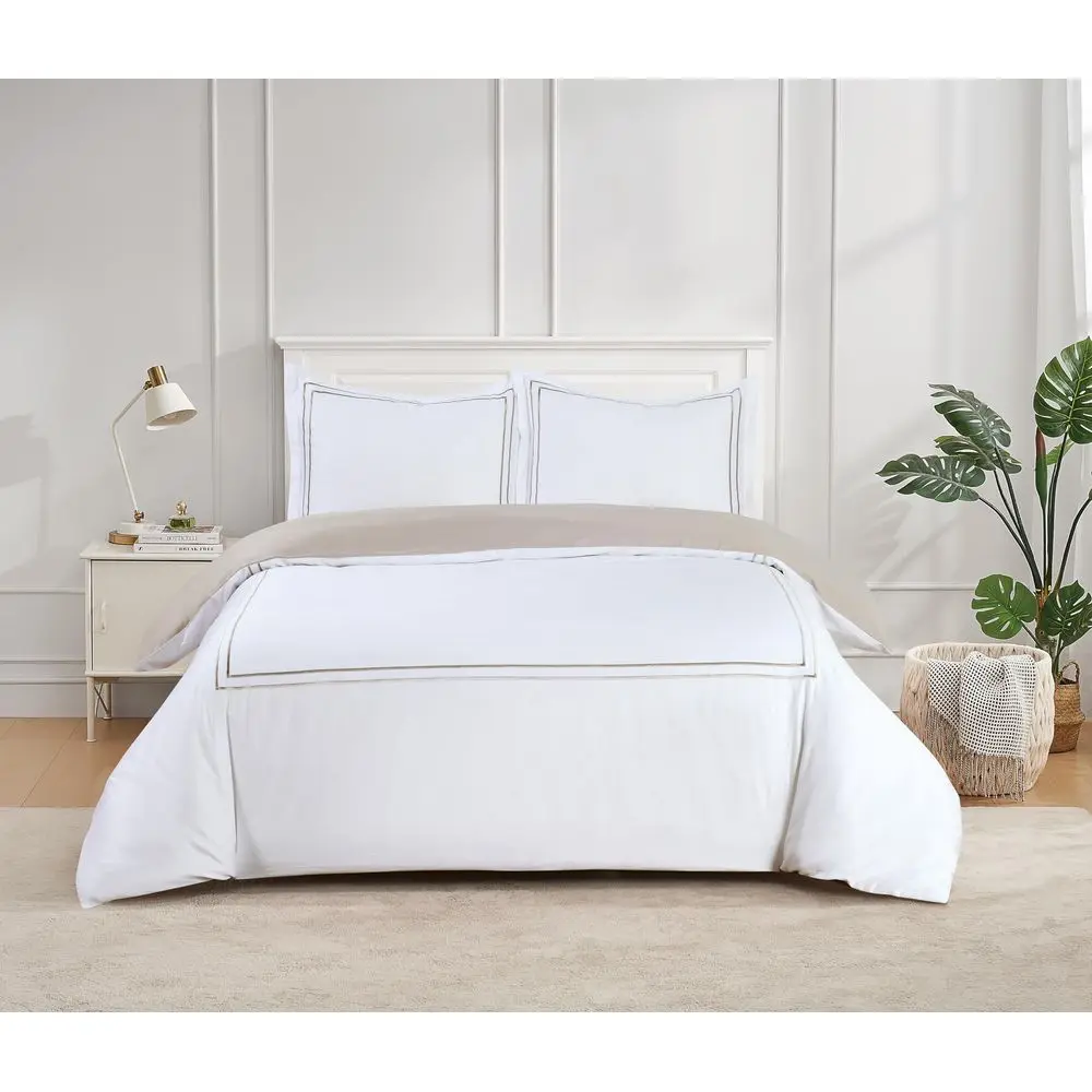 

Madison Linen 8Piece 48 Full Size Duvet Bedding Set BL5148F3 Flora Hotel CollectionWhiteTaupe Embroidery 400 TC Cotton Sateen 2