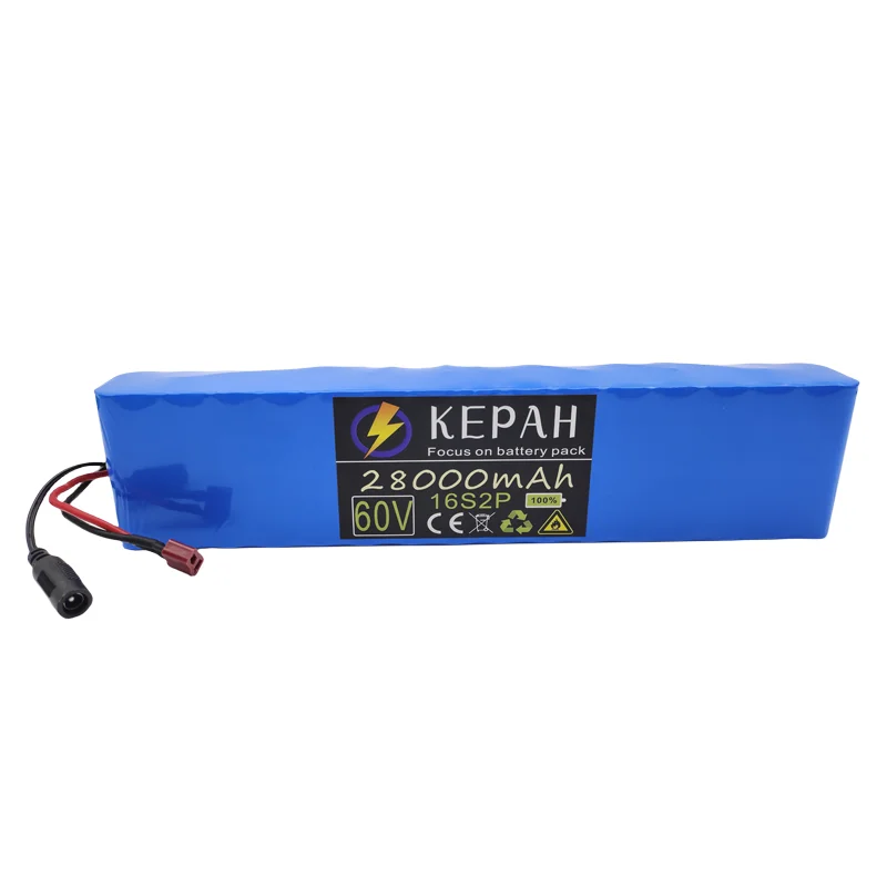 60V 16S2P 28Ah 18650 Rechargeable Li-ion Battery Pack 67.2V Lithium Ion 28000mAh Ebike Electric Bicycle Scooter with BMS，Charger