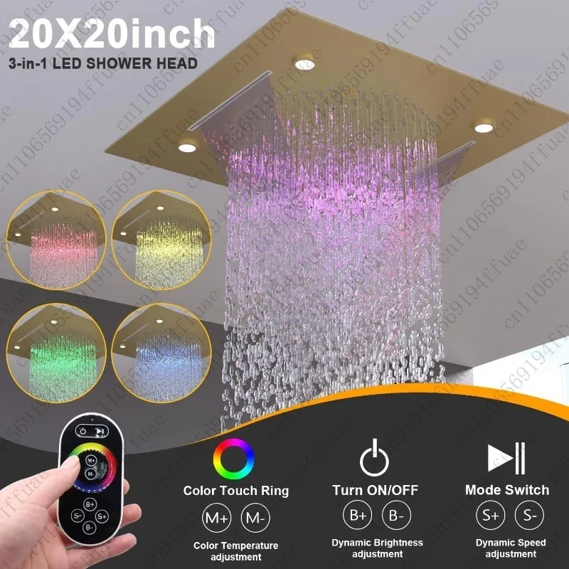 رأس دش، LED متعدد الوظائف لكامل الجسم، رذاذ هطول الأمطار عالي الضغط، رأس دش 3 وظائف